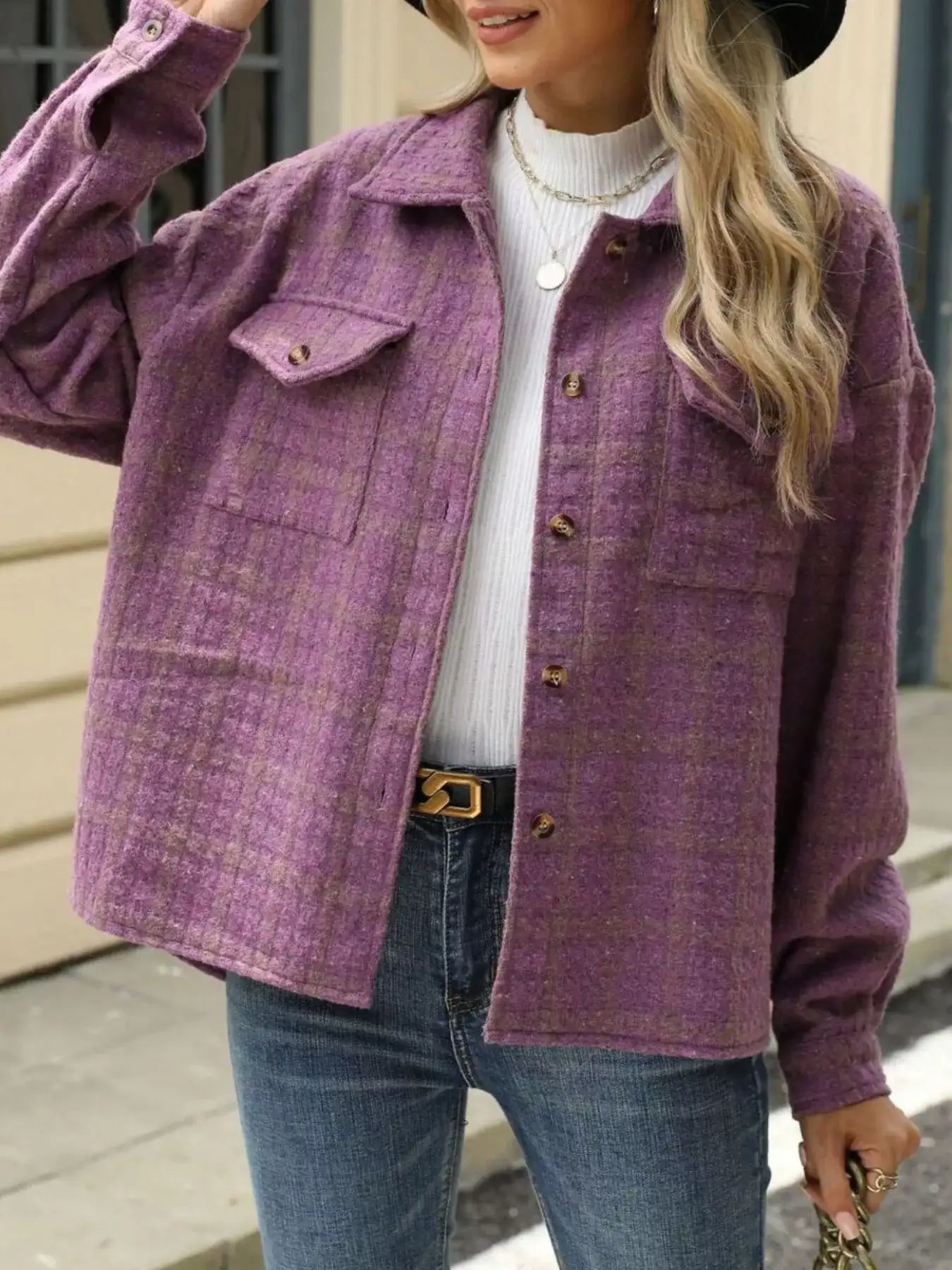 Plaid Button Up Long Sleeve Jacket - Bela Fils BoutiqueBela Fils Boutique